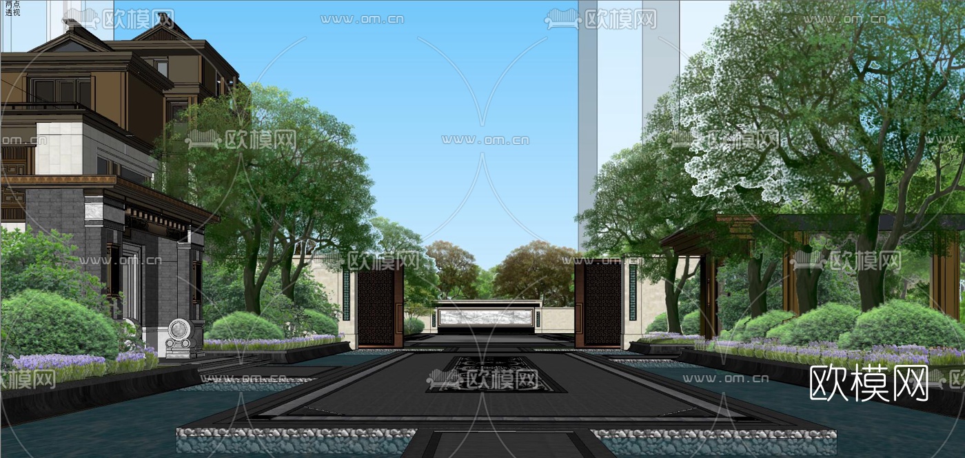 新中式售楼处su模型下载（渲染图4）
