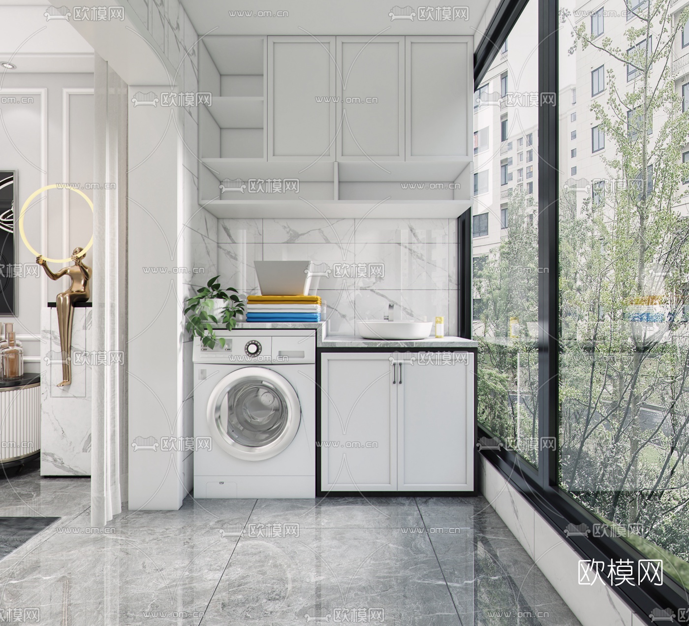 简欧简约客厅餐厅3d模型下载（渲染图3）