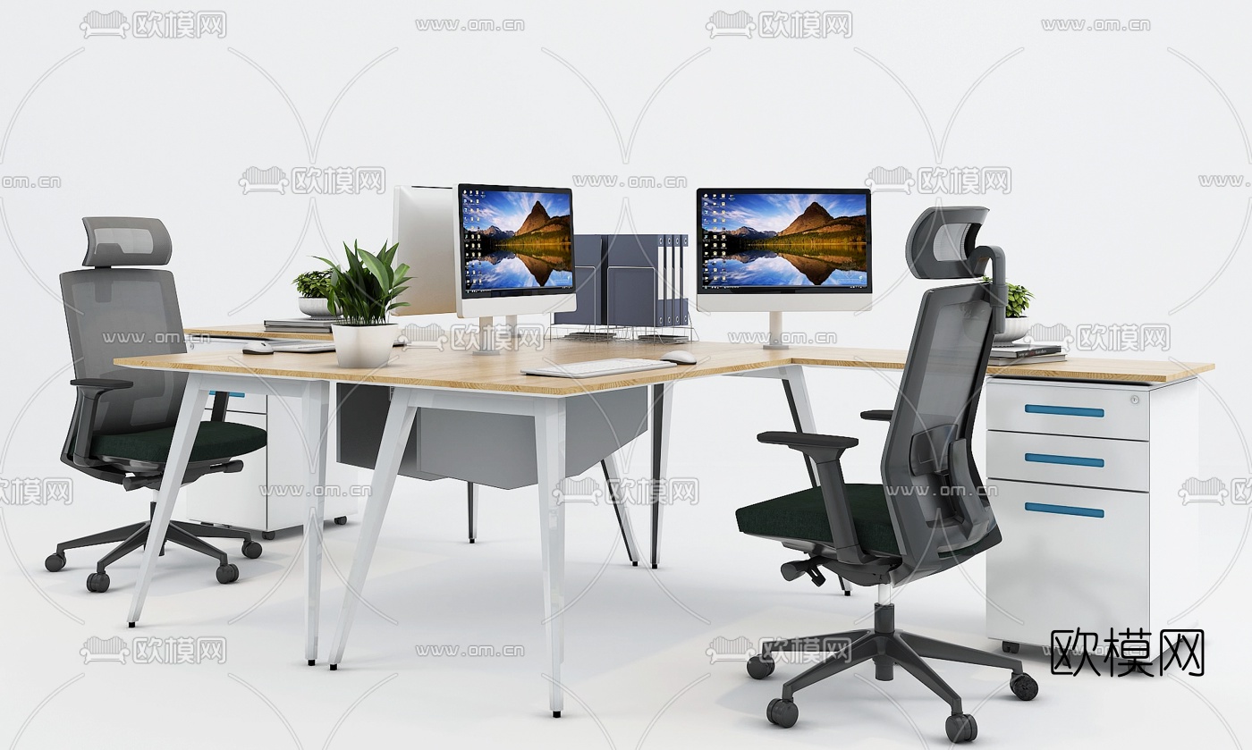 现代办公桌椅卡位3d模型