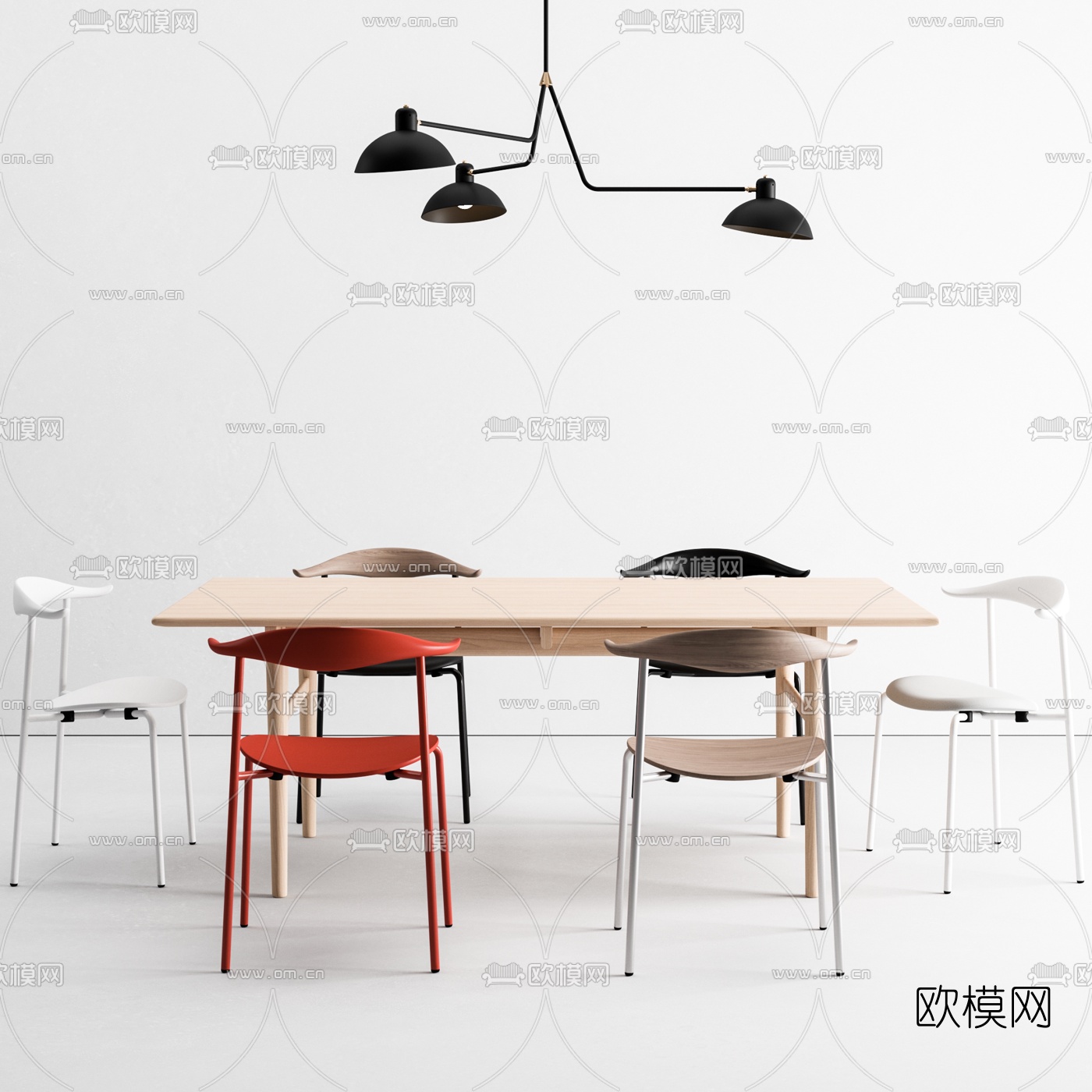 北欧方形餐桌椅3d模型