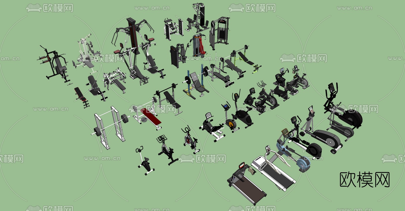 现代健身器材跑步机su模型下载