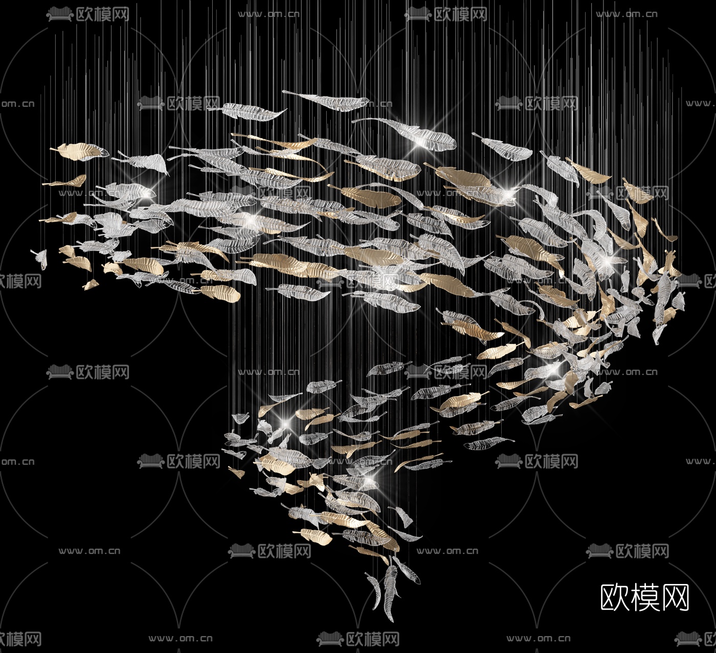现代水晶树叶装饰吊灯3d模型