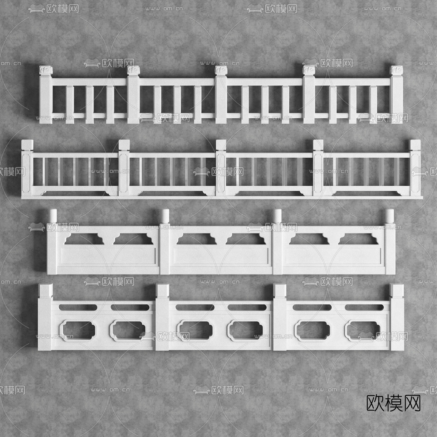新中式大理石材栏杆扶手3d模型