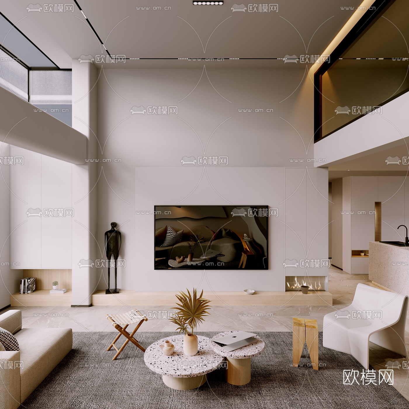 侘寂别墅客厅餐厅3d模型下载（渲染图3）