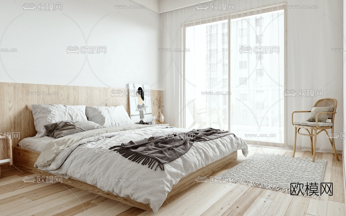 日式榻榻米卧室3d模型下载（渲染图1）