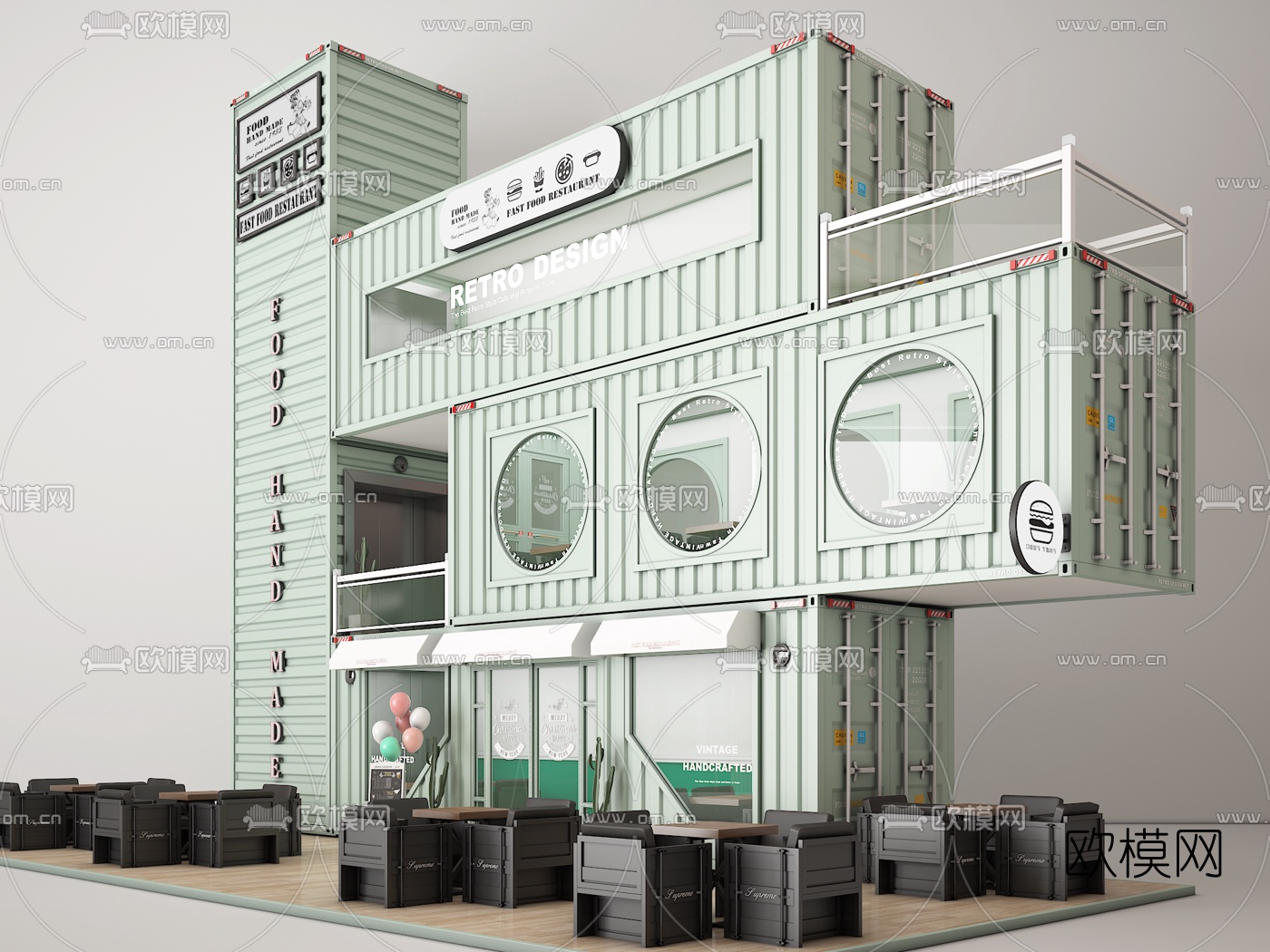 工业风集装箱快餐店3d模型