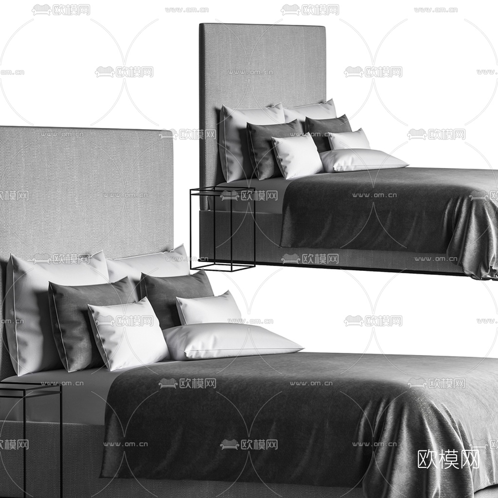Pertica 现代布艺双人床3d模型下载（渲染图2）