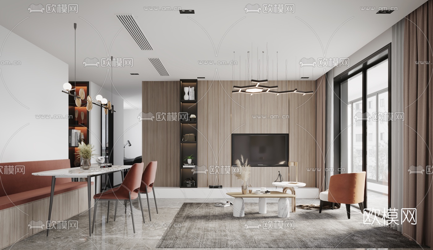 现代公寓客厅餐厅3d模型下载（渲染图3）
