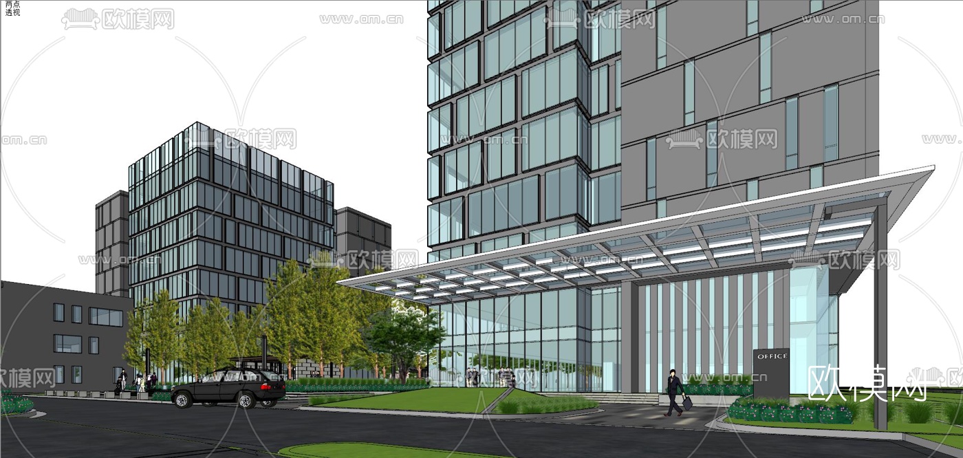 现代办公园区鸟瞰su模型下载（渲染图4）