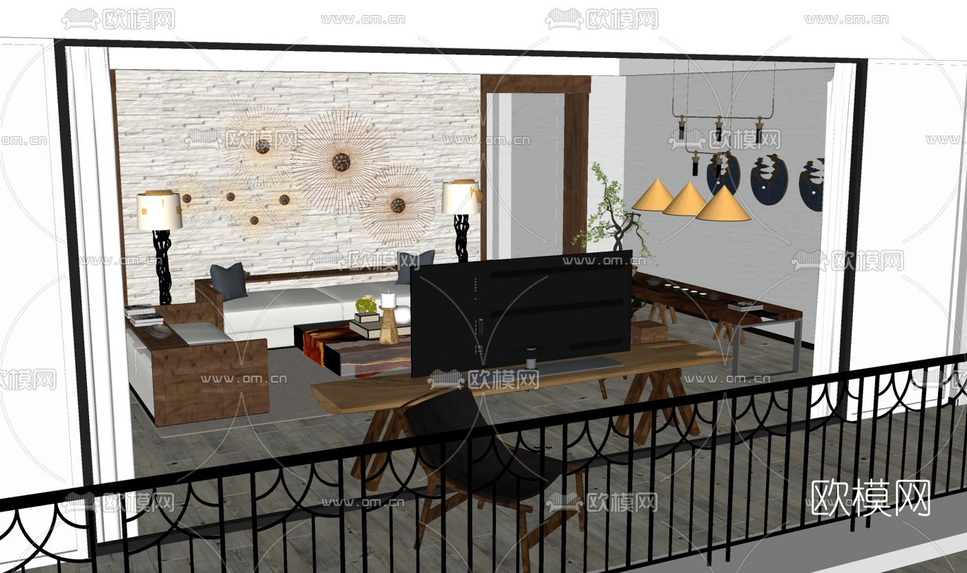 北欧简约客厅su模型下载