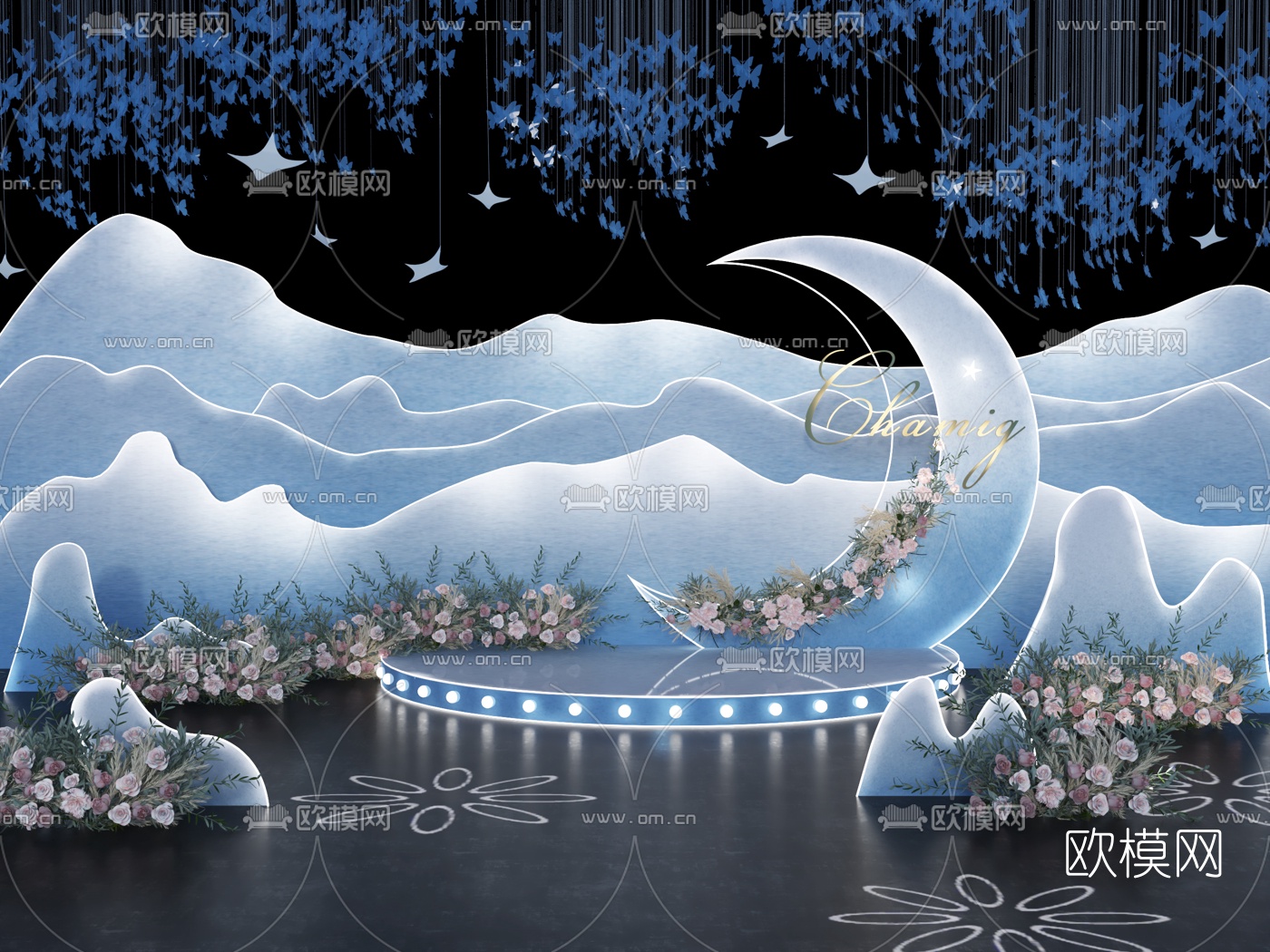现代月亮星空婚礼美陈摆设3d模型下载