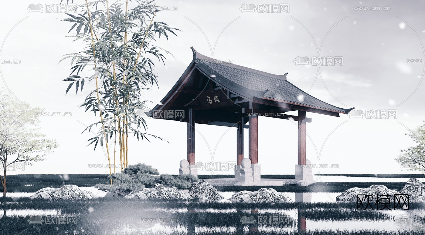 中式古建凉亭3d模型
