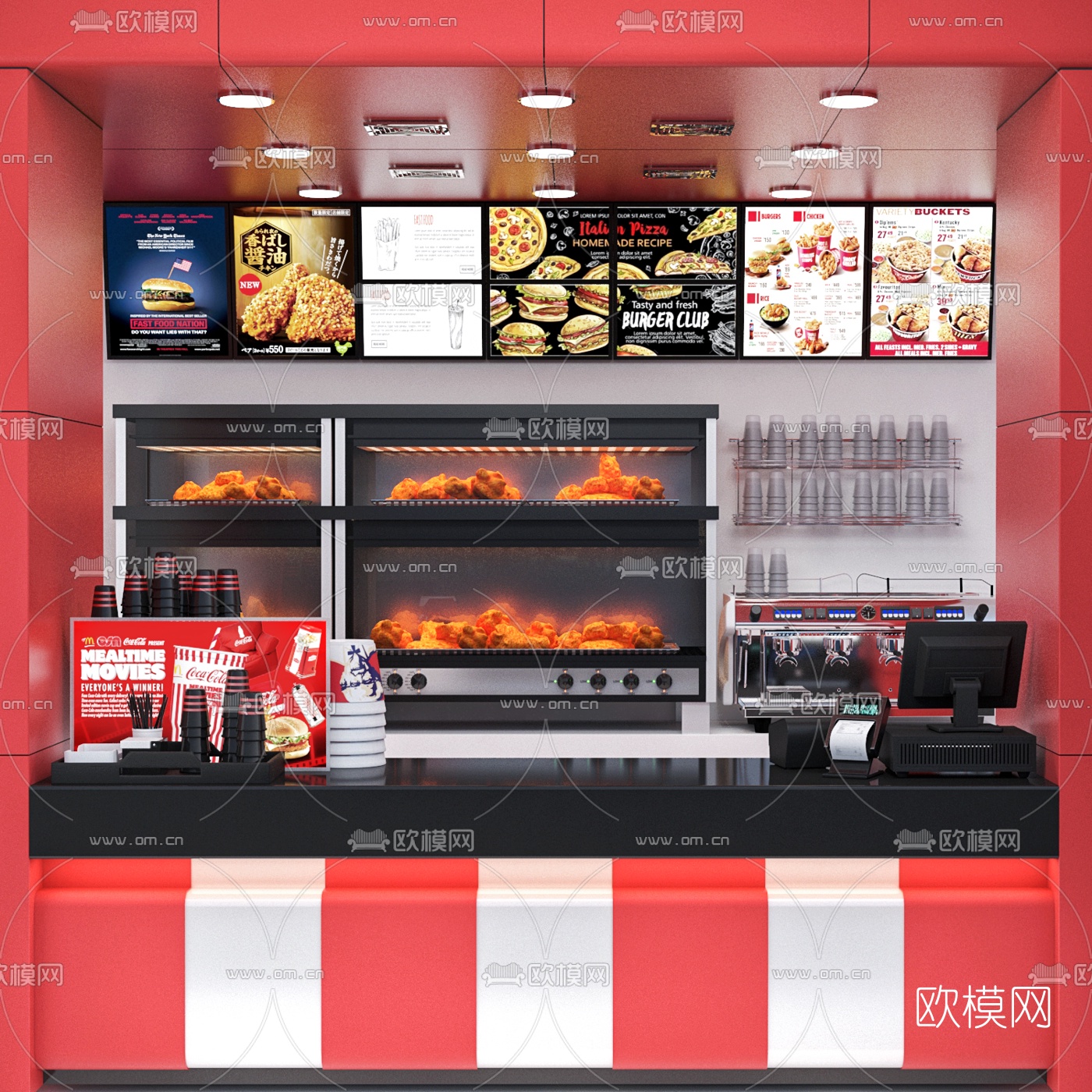 现代汉堡炸鸡快餐店3d模型