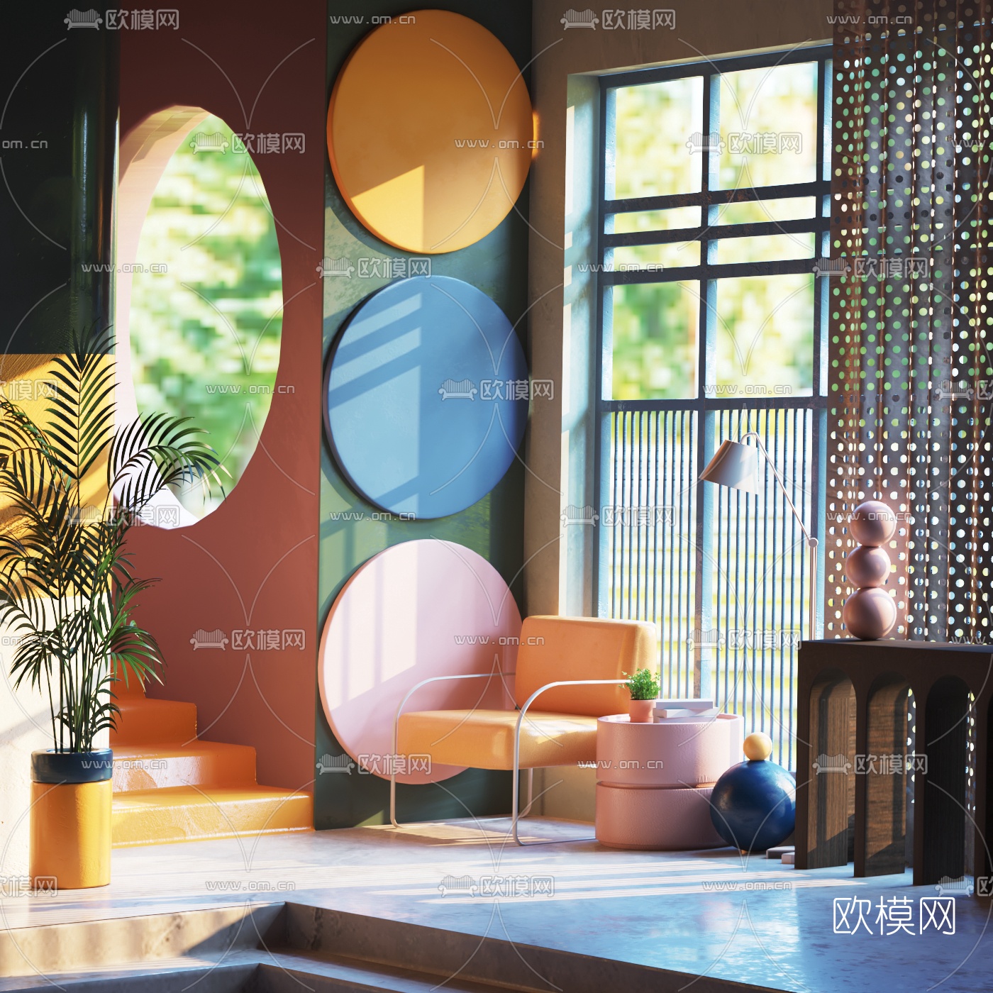 后现代皮革休闲椅边几3d模型下载