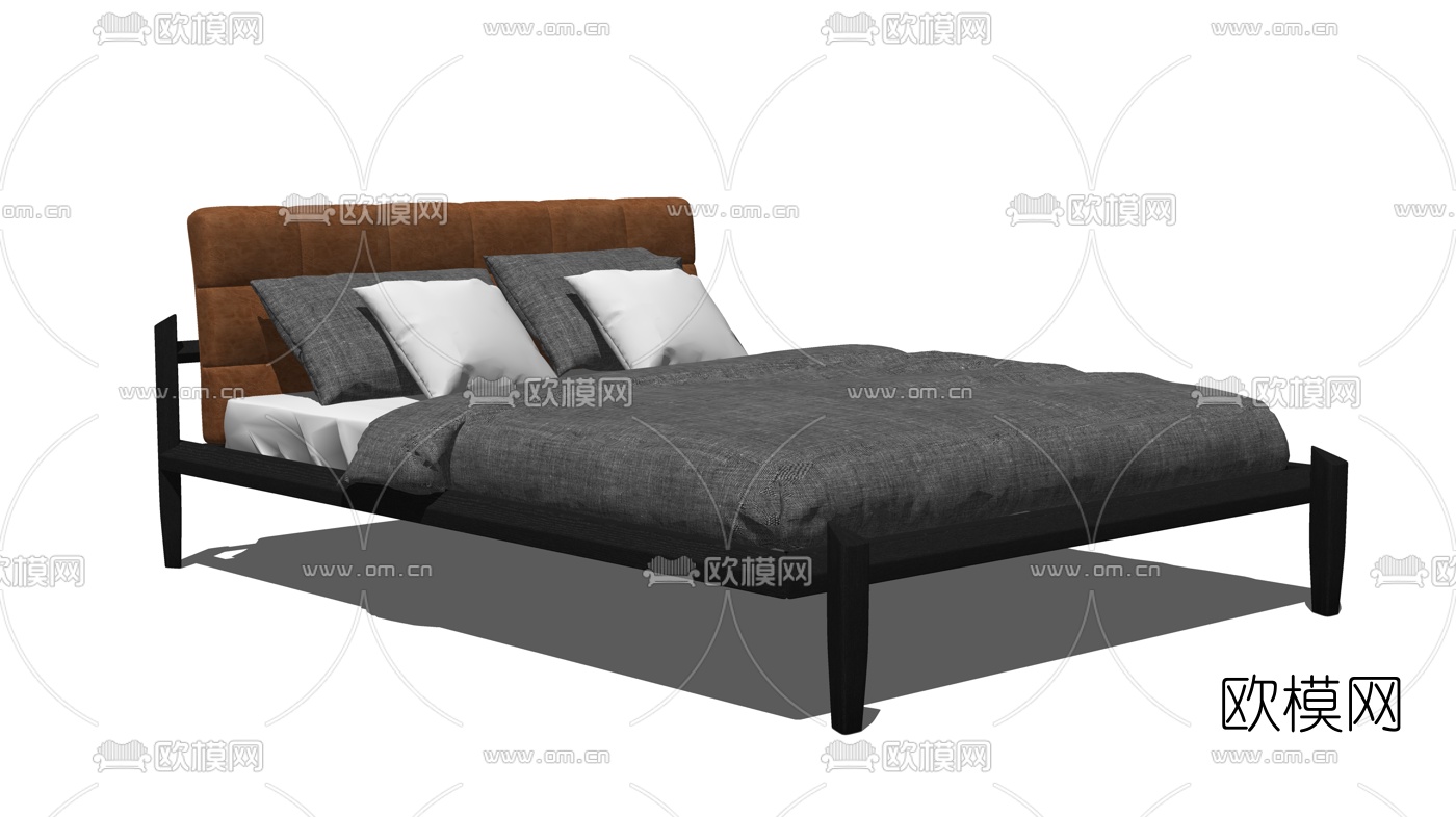 现代布艺双人床su模型下载（渲染图2）