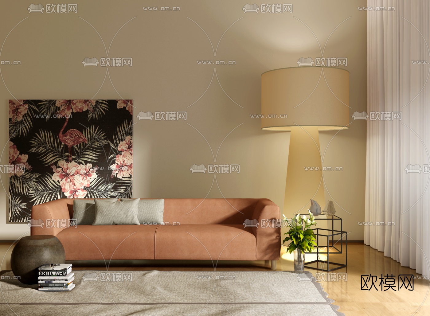 意大利CAPPELLINI品牌 北欧布艺双人沙发3D模型下载（渲染图1）