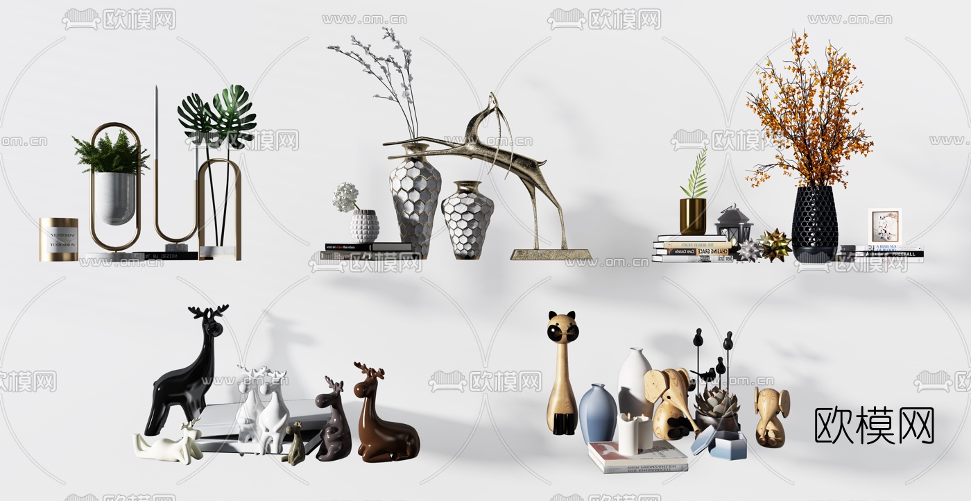 现代花瓶花艺雕塑摆件3d模型