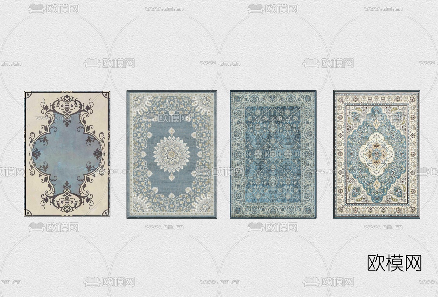 美式布艺雕花地毯su模型下载