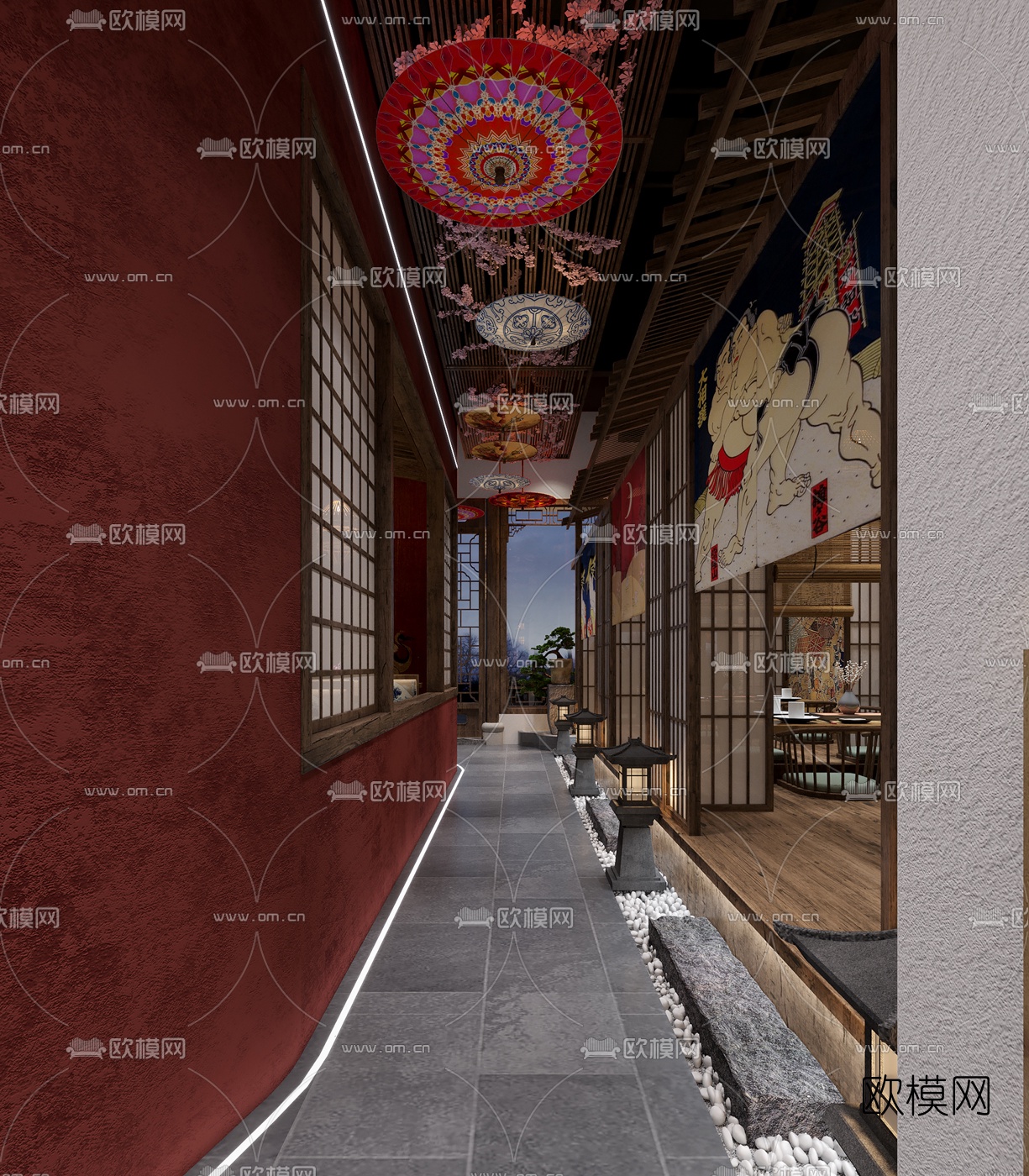 日式料理店烤肉店3d模型下载（渲染图3）