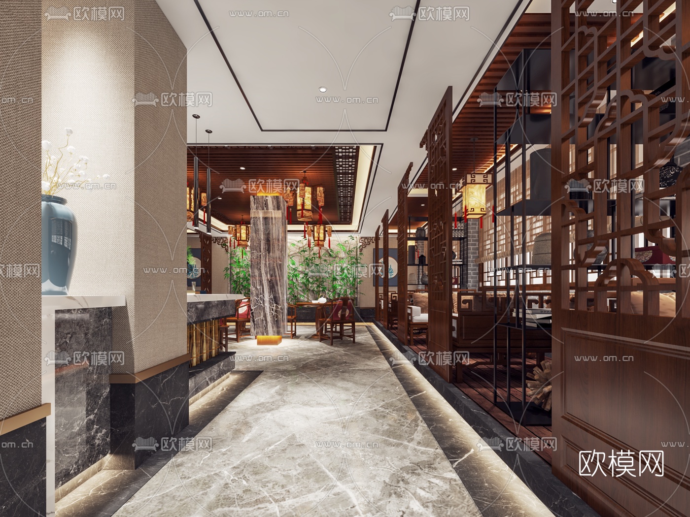 新中式茶楼免费3d模型下载（渲染图4）