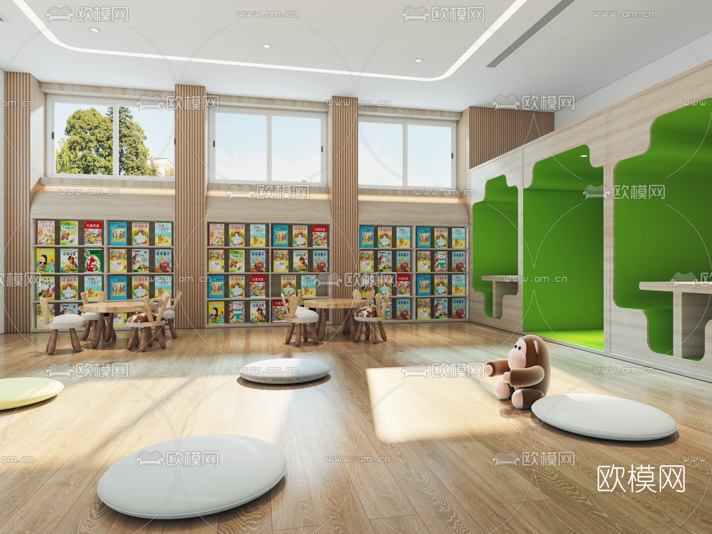 现代幼儿园阅览室3d模型下载（渲染图2）