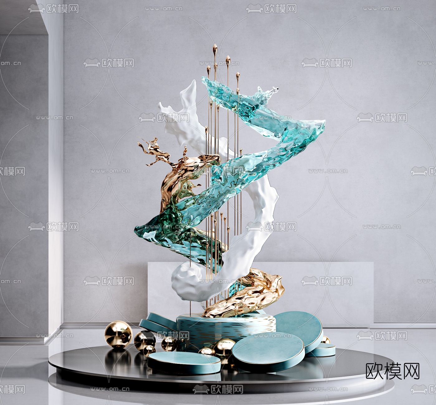 现代液体艺术雕塑3d模型下载