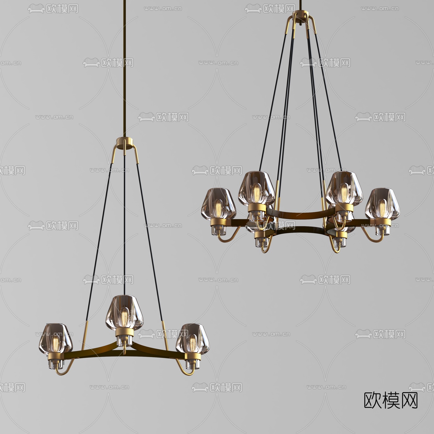 美式轻奢烛台吊灯3d模型下载（渲染图1）