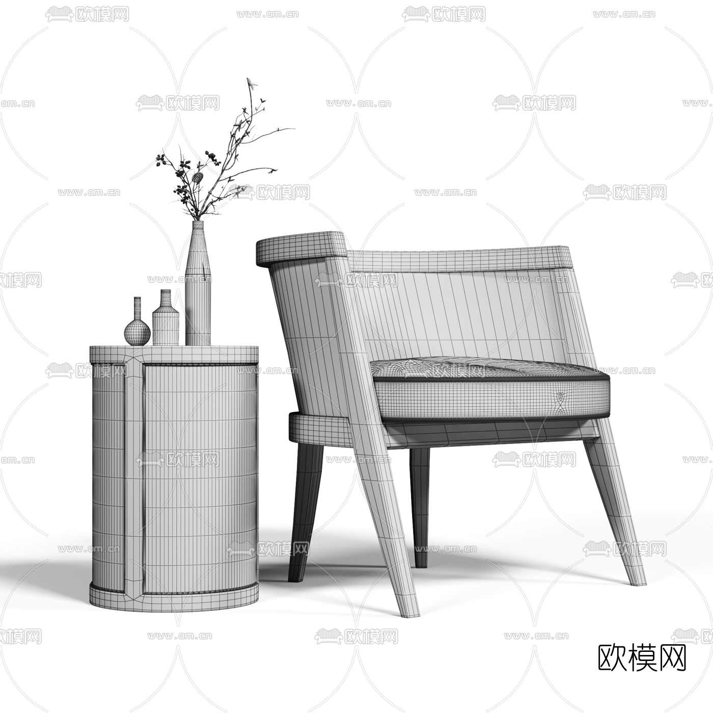 新中式休闲编织桌椅组合3d模型下载（渲染图3）