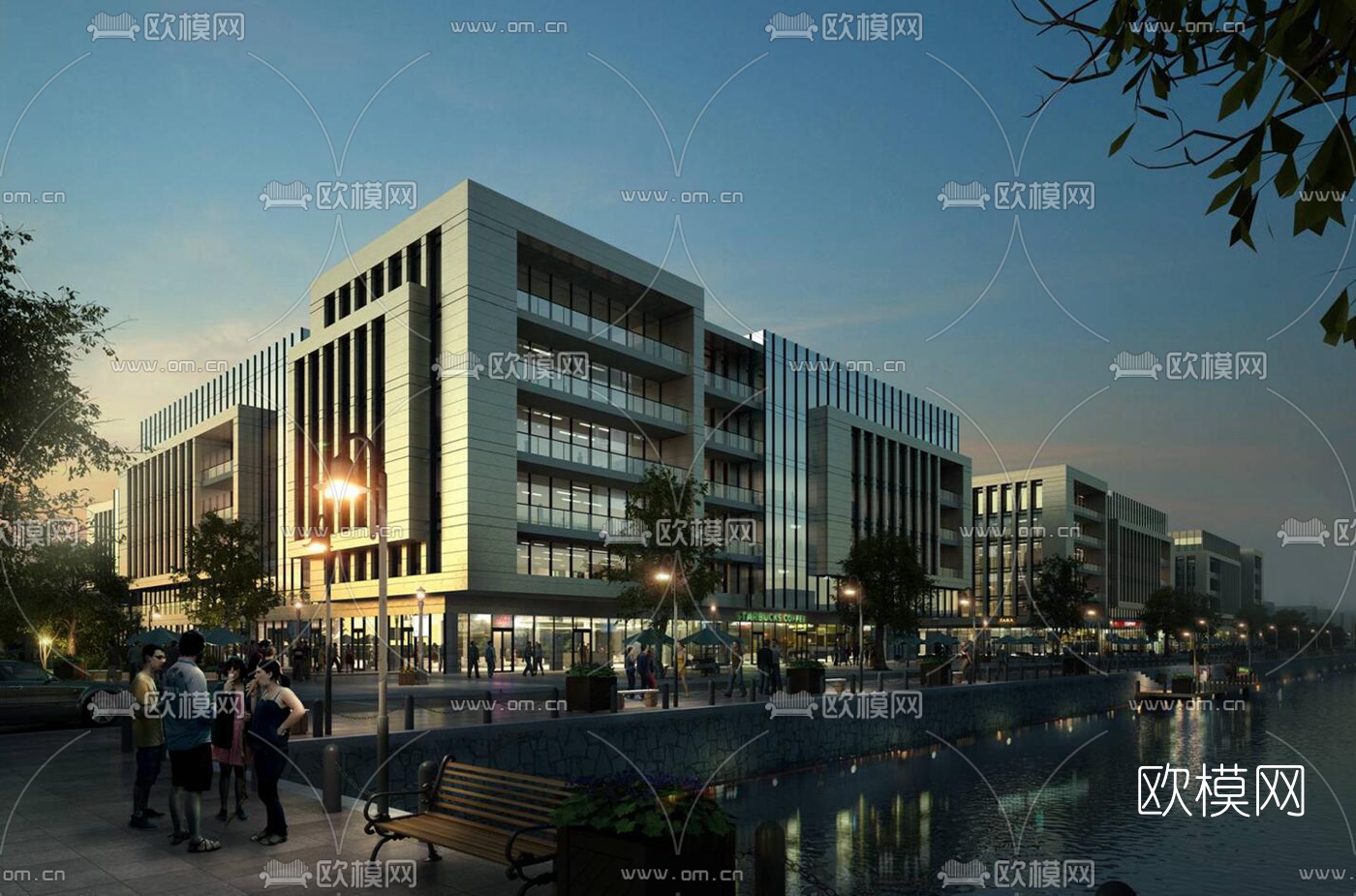 现代办公园区鸟瞰夜景su模型下载（渲染图4）