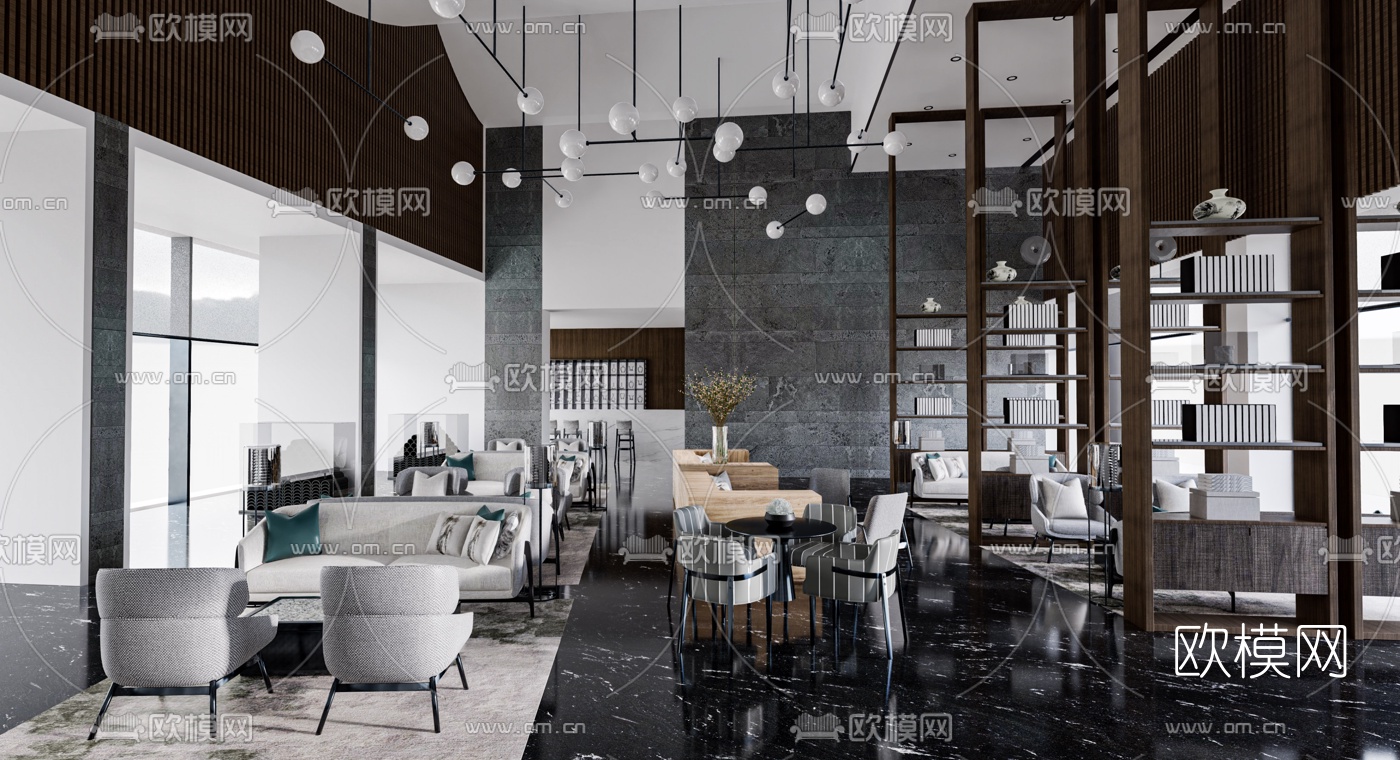 现代售楼处洽谈区su模型下载