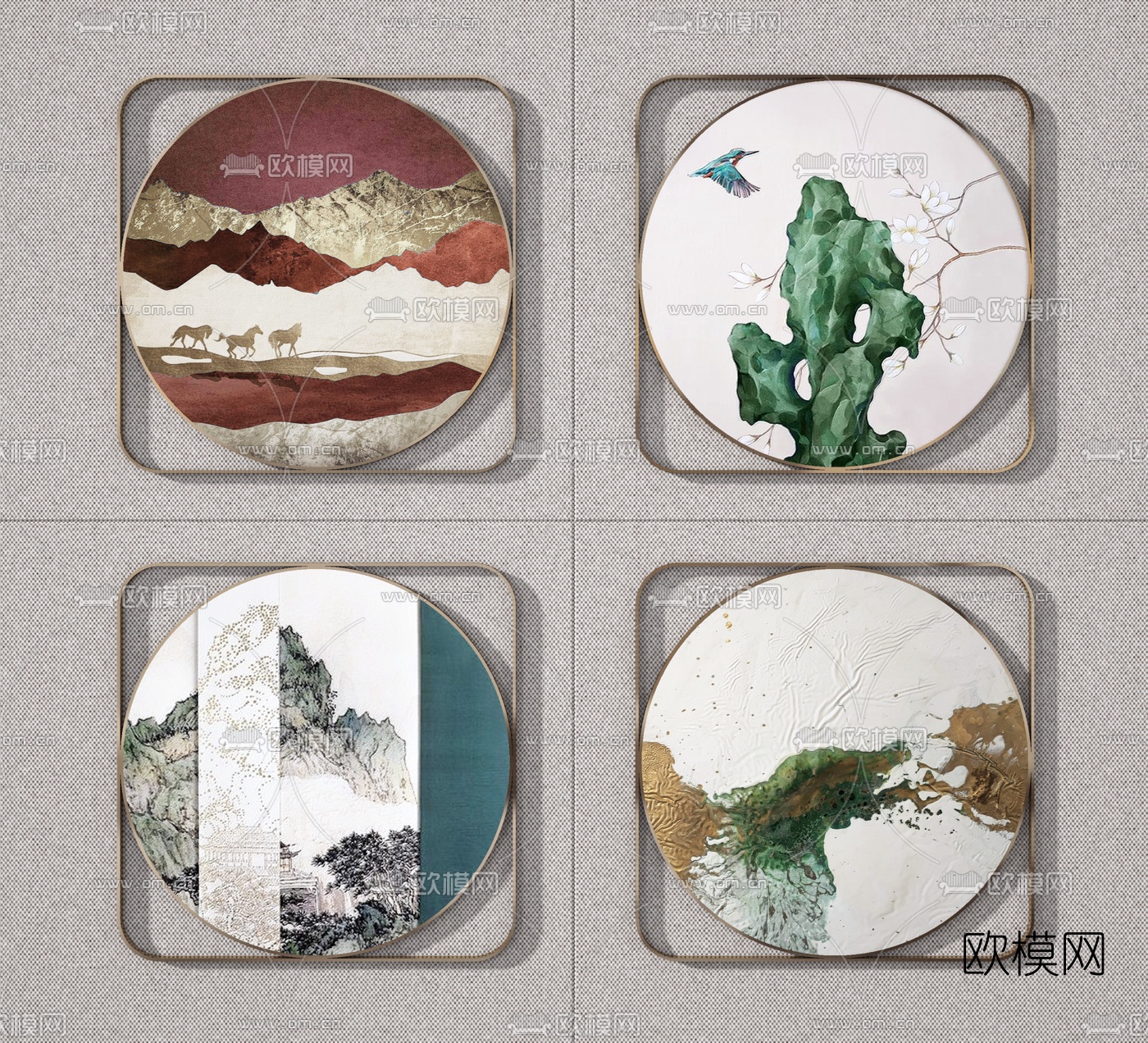 新中式装饰挂画3d模型