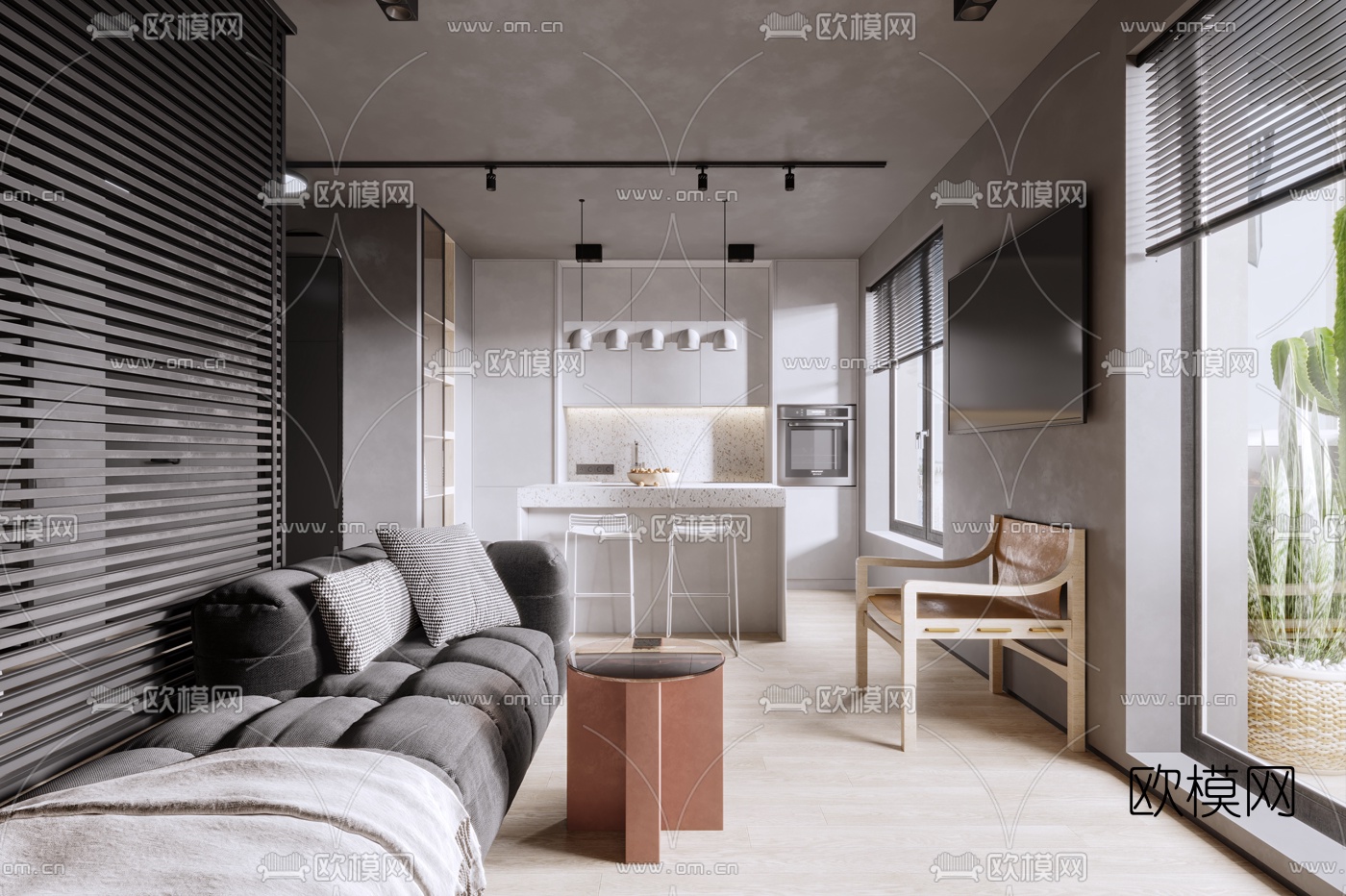 北欧单身公寓3d模型下载（渲染图2）