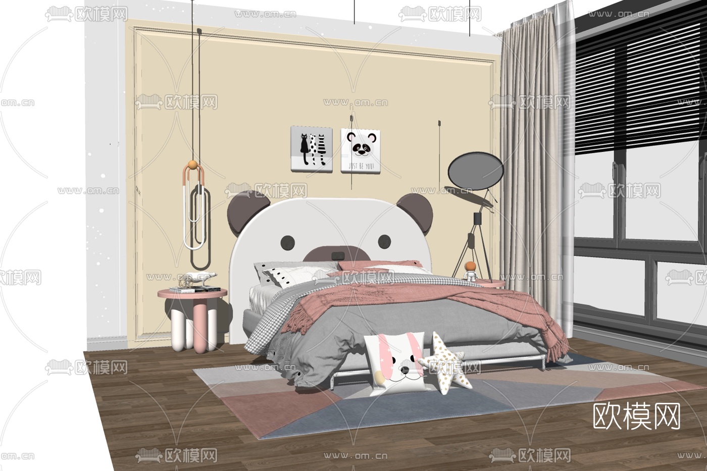 现代布艺双人床su模型