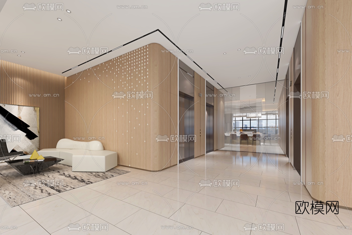 现代酒店电梯厅3d模型下载（渲染图2）
