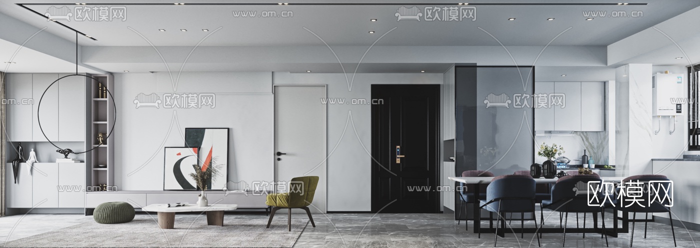 现代客厅餐厅3d模型
