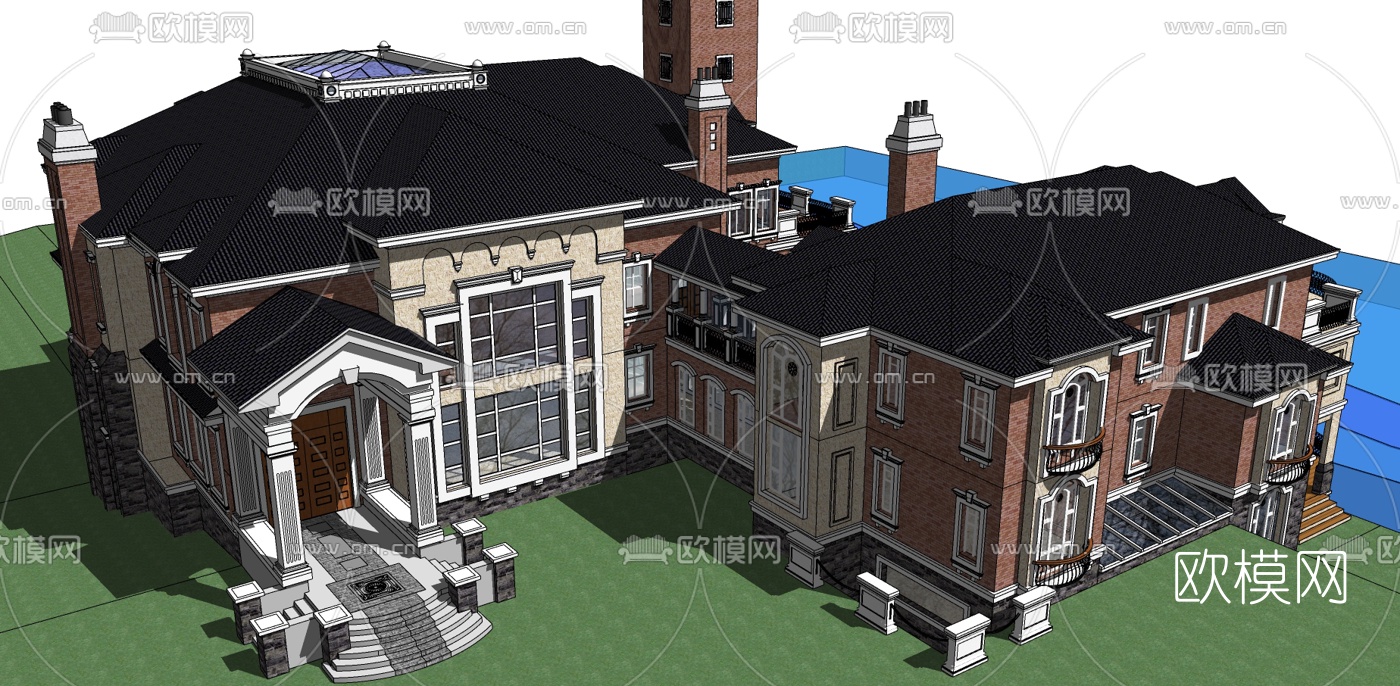 法式别墅外观su模型下载（渲染图5）