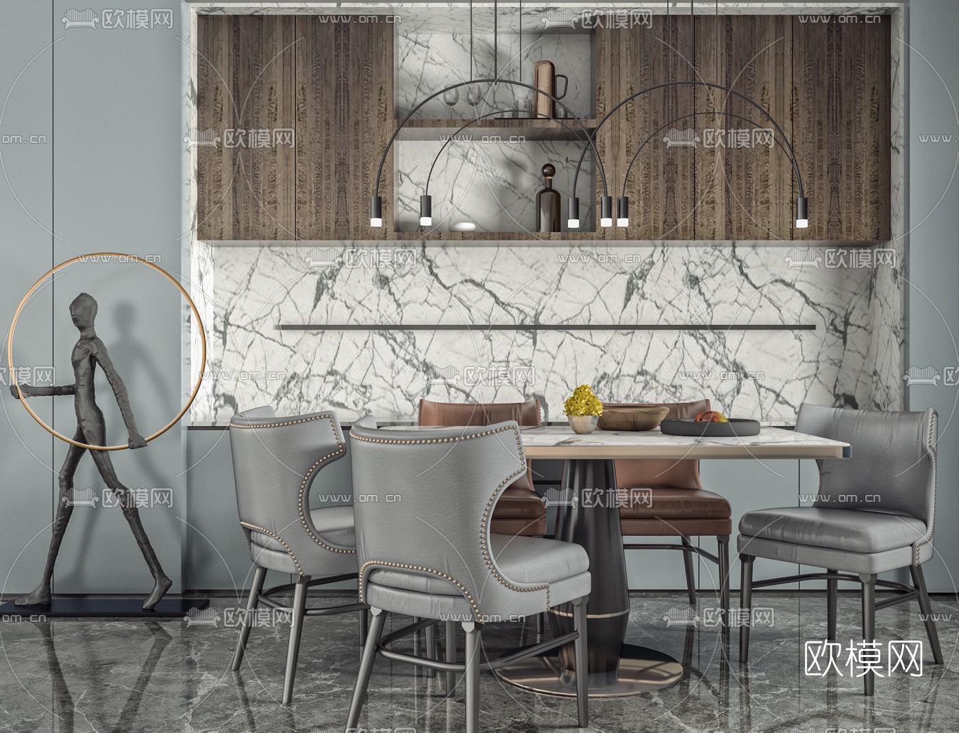 简欧大理石餐桌椅3d模型下载