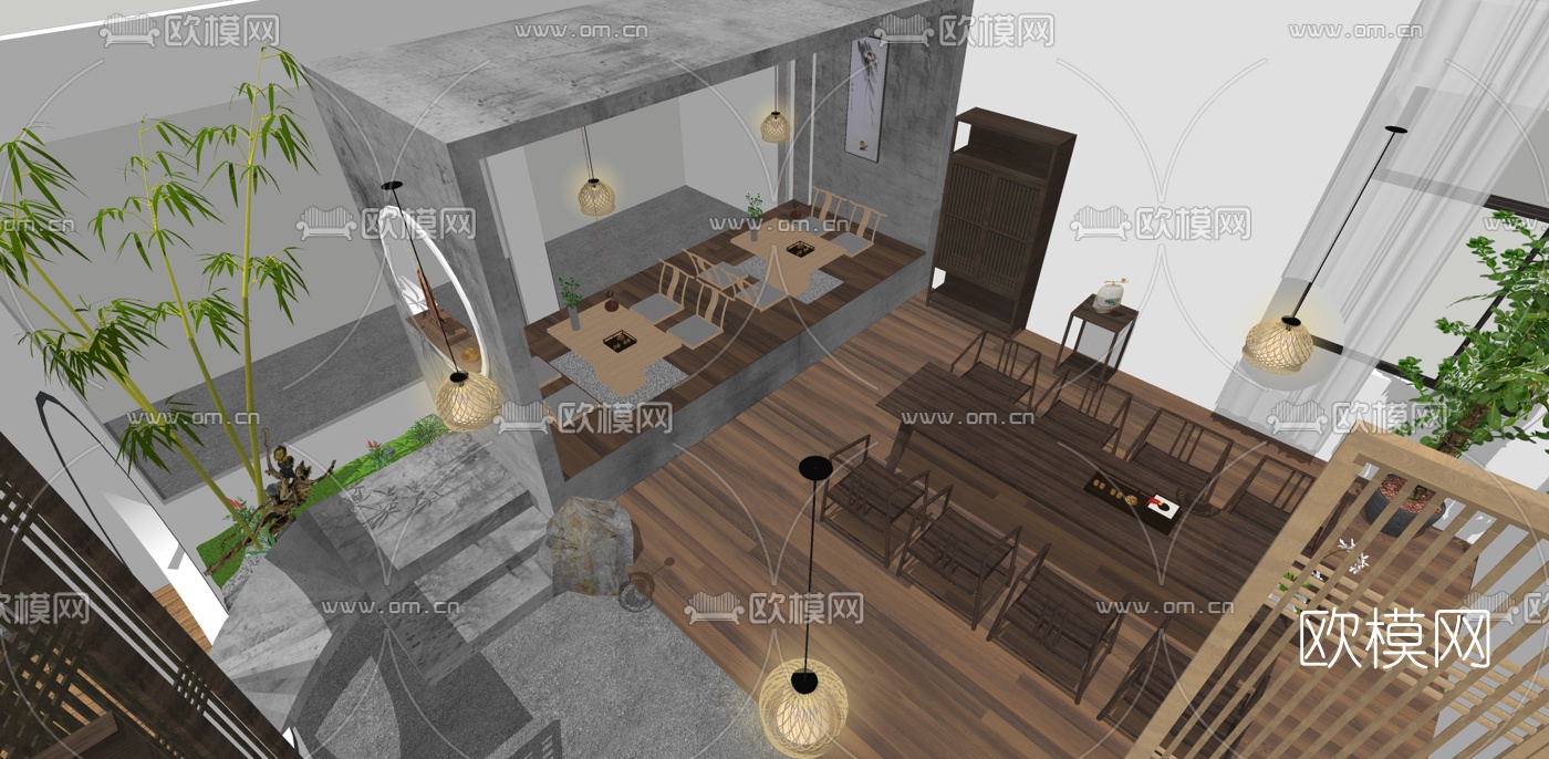 中式禅意茶馆su模型下载（渲染图3）