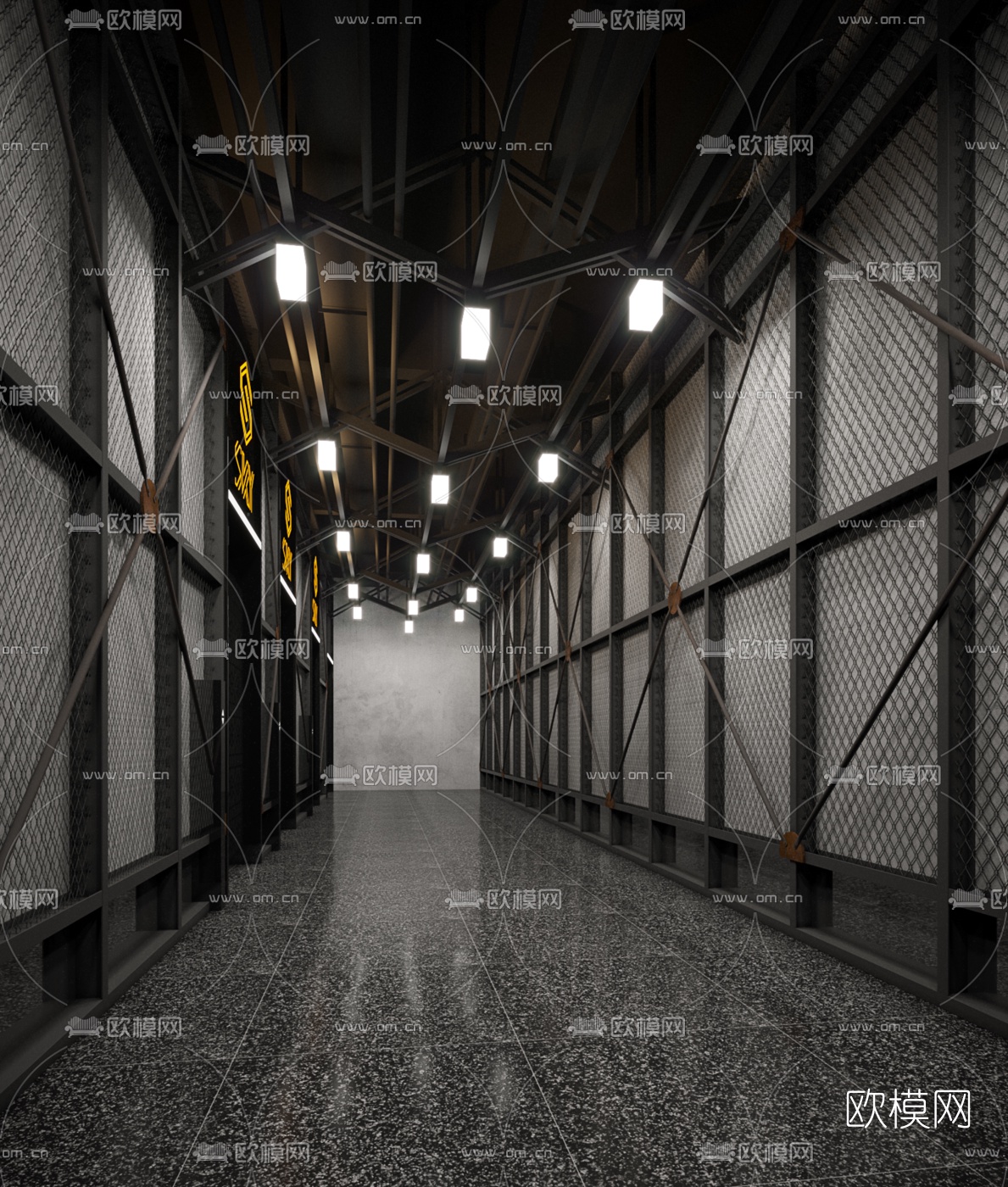 工业风会所走廊过道3d模型