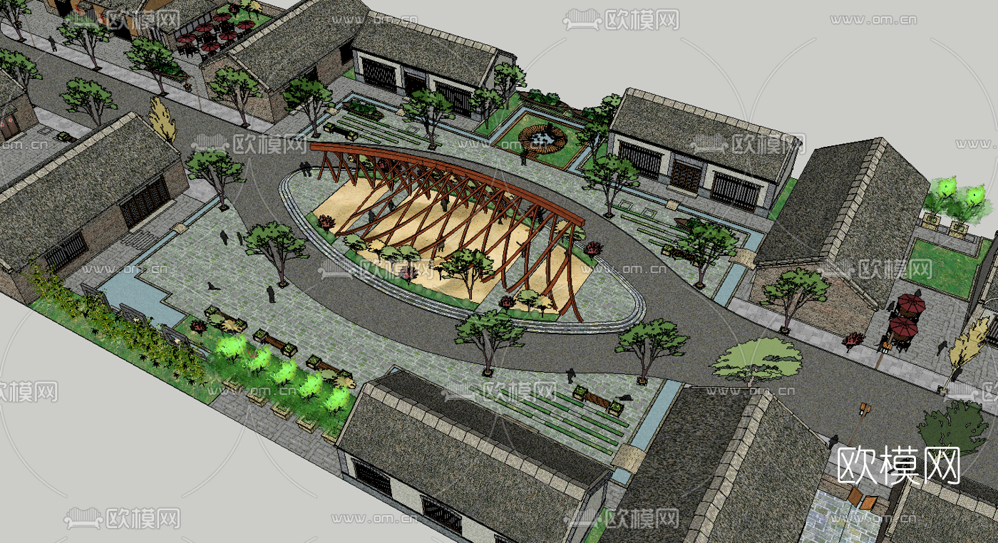新中式民宿小镇鸟瞰su模型下载（渲染图6）