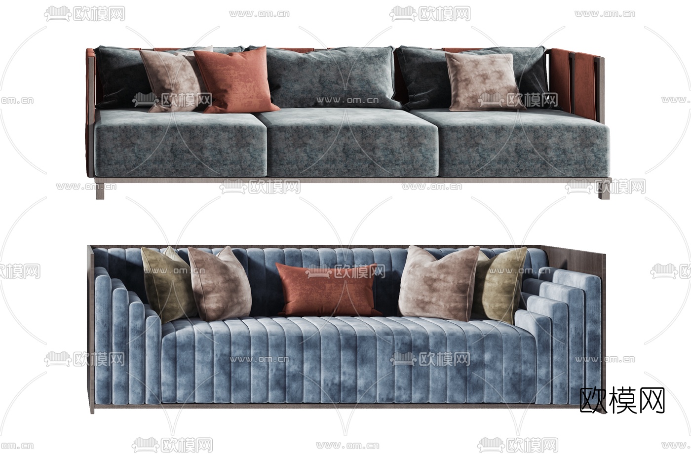 新中式布艺沙发3d模型下载