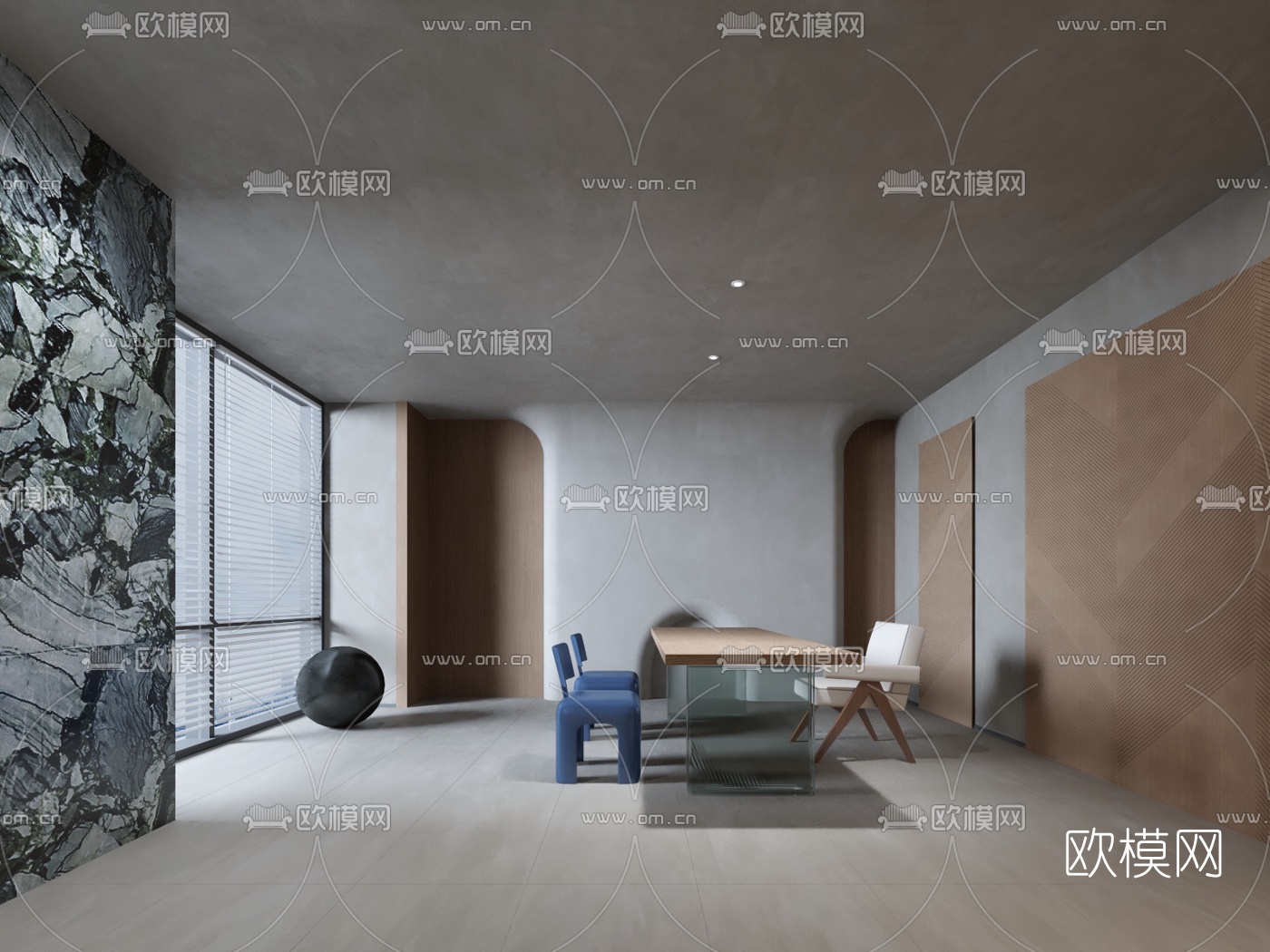 现代侘寂总经理办公室3d模型