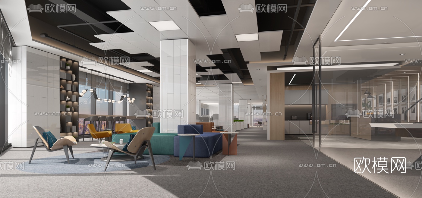 现代办公室休息区3d模型下载