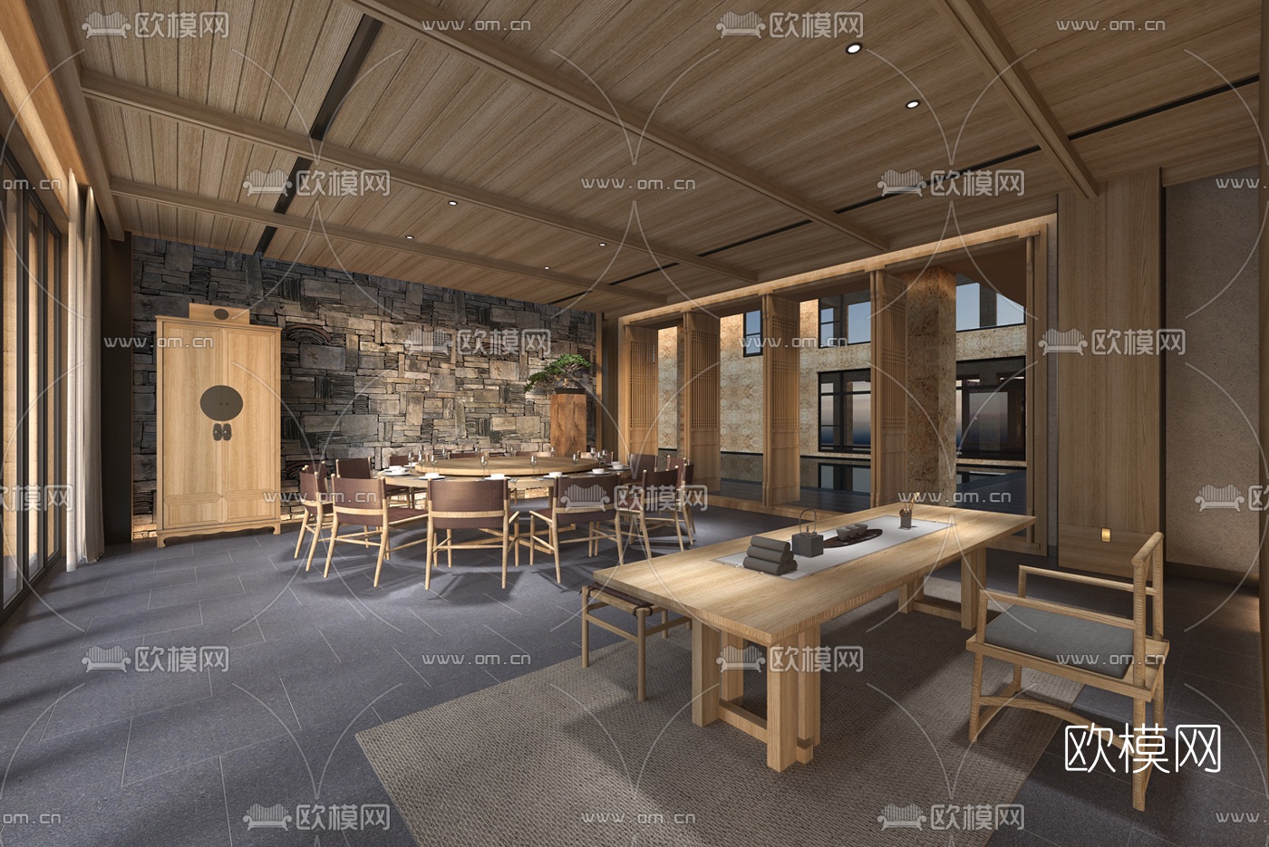 日式简约酒店餐厅包间3d模型