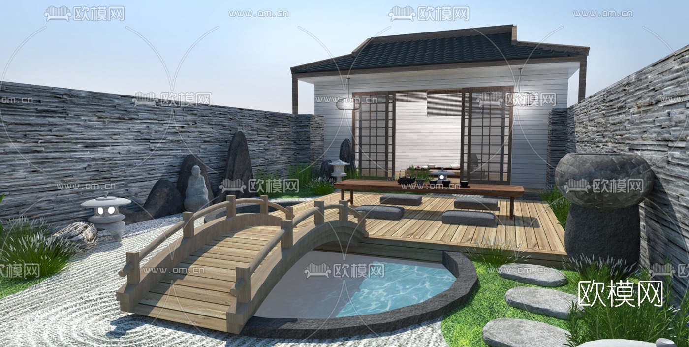 日式庭院景观su模型下载（渲染图1）