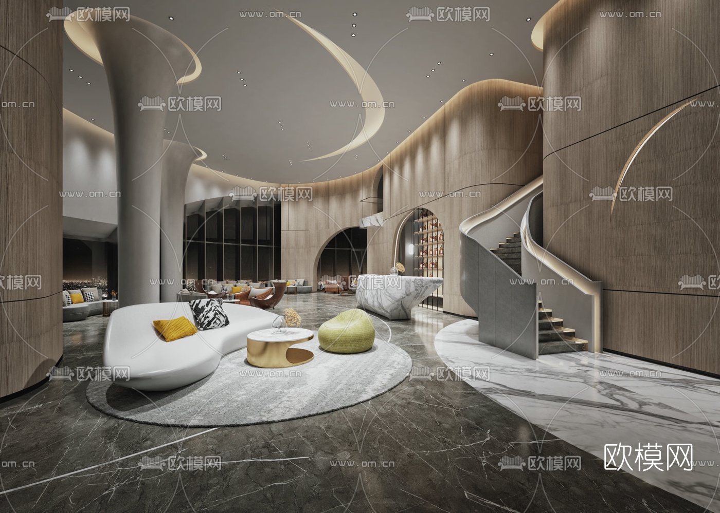 现代酒店大堂前台3d模型