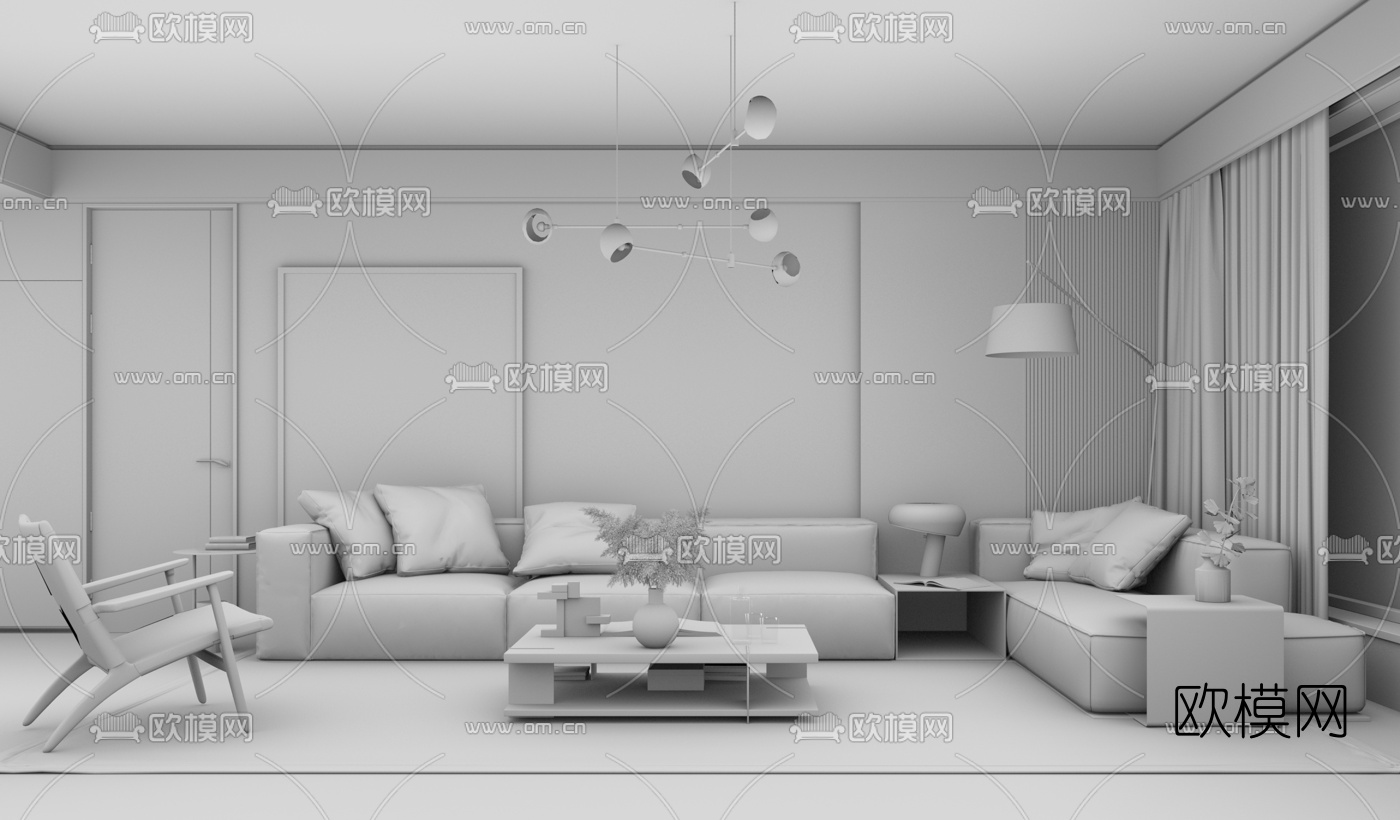 现代布艺转角沙发组合su模型