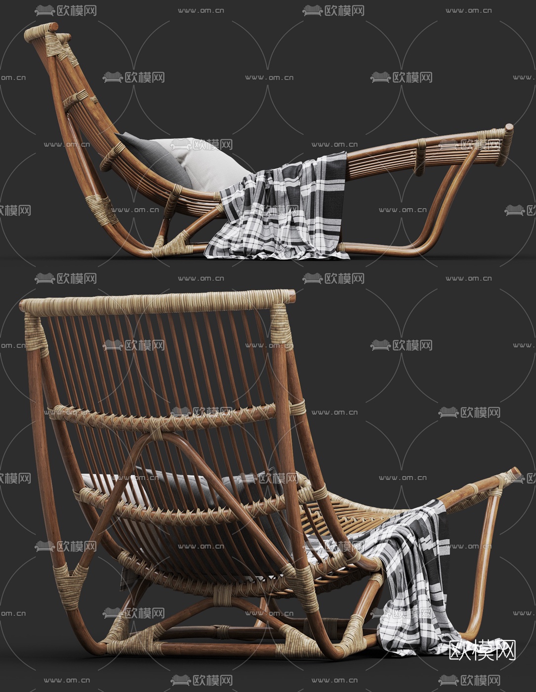 现代藤编躺椅3d模型