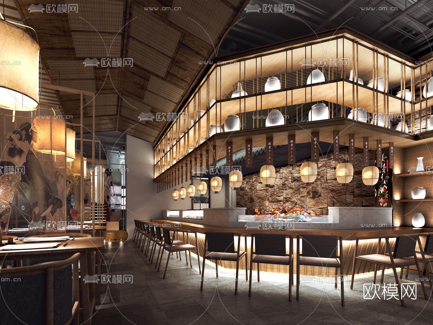 日式料理店3d模型下载（渲染图3）