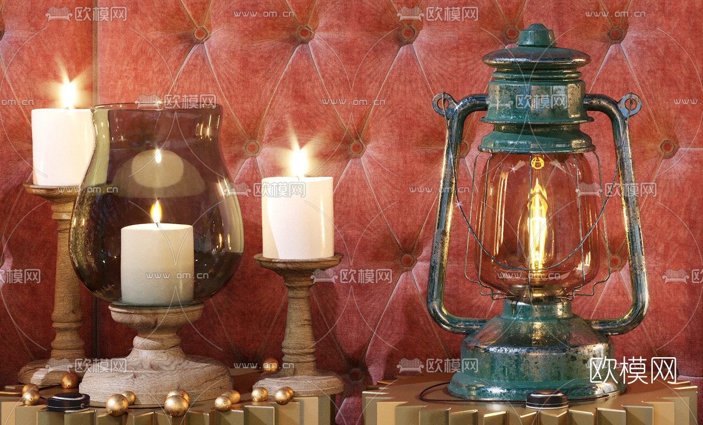 现代金属玻璃烛台灯3d模型下载（渲染图4）